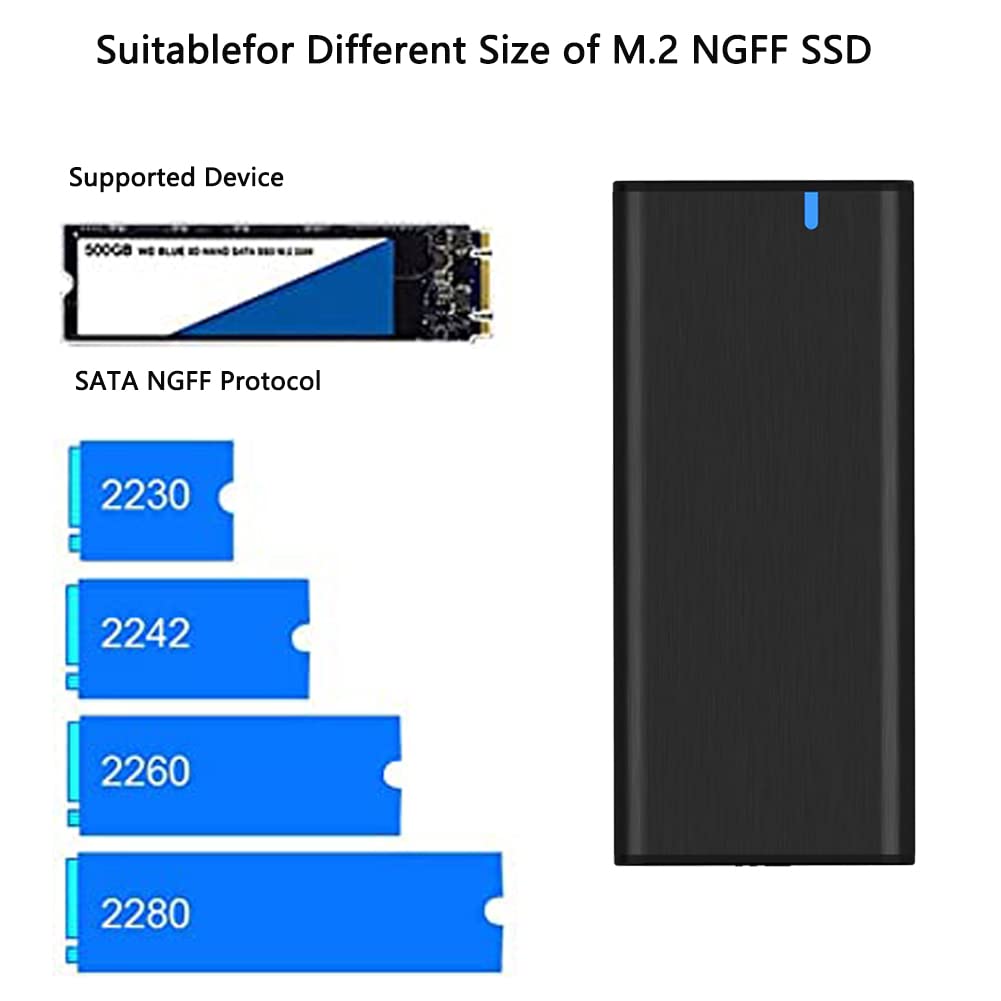 Verilux SSD Enclosure, M.2 SATA NGFF SSD Enclosure with USB C 3.1 Gen 2 USB3.0 Aluminum Alloy SSD Case for B+M Key, B Key NGFF SATA SSD, Fits 2230 2242 2260 2280 (Up to 2TB) Verilux SSD Enclosure, M.2 SATA NGFF SSD Enclosure with USB C 3.1 Gen 2 USB3.0 Aluminum Alloy SSD Case for B+M Key, B Key NGFF SATA SSD, Fits 2230 2242 2260 2280 (Up to 2TB)